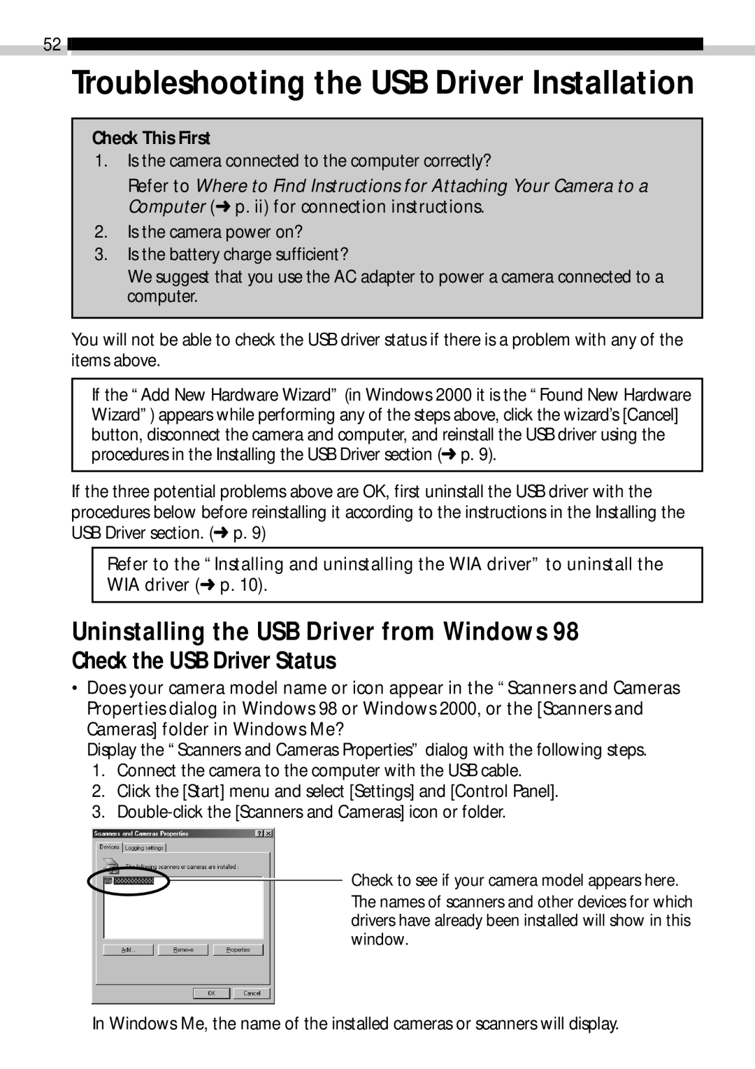 Canon CDI-E019-010 Troubleshooting the USB Driver Installation, Uninstalling the USB Driver from Windows, Check This First 