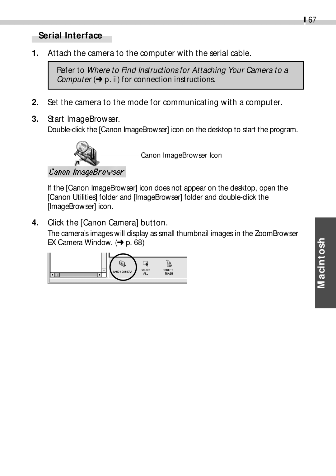 Canon CDI-E019-010 manual Serial Interface, Click the Canon Camera button 