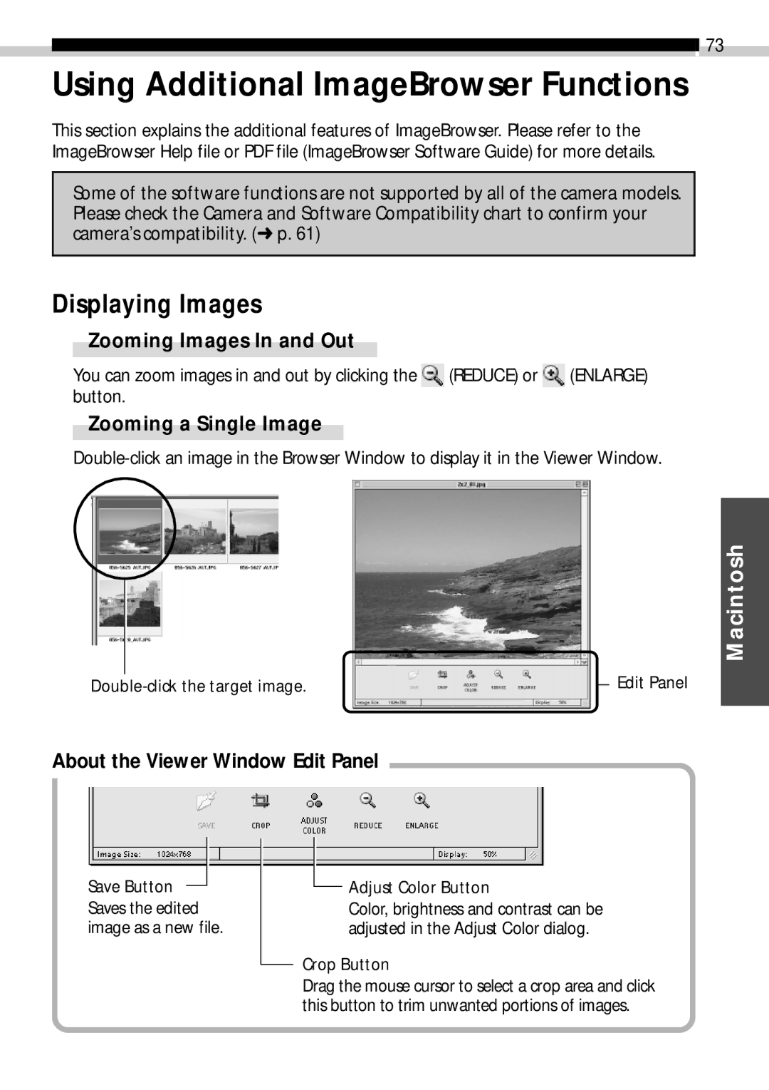 Canon CDI-E019-010 manual Using Additional ImageBrowser Functions, About the Viewer Window Edit Panel 