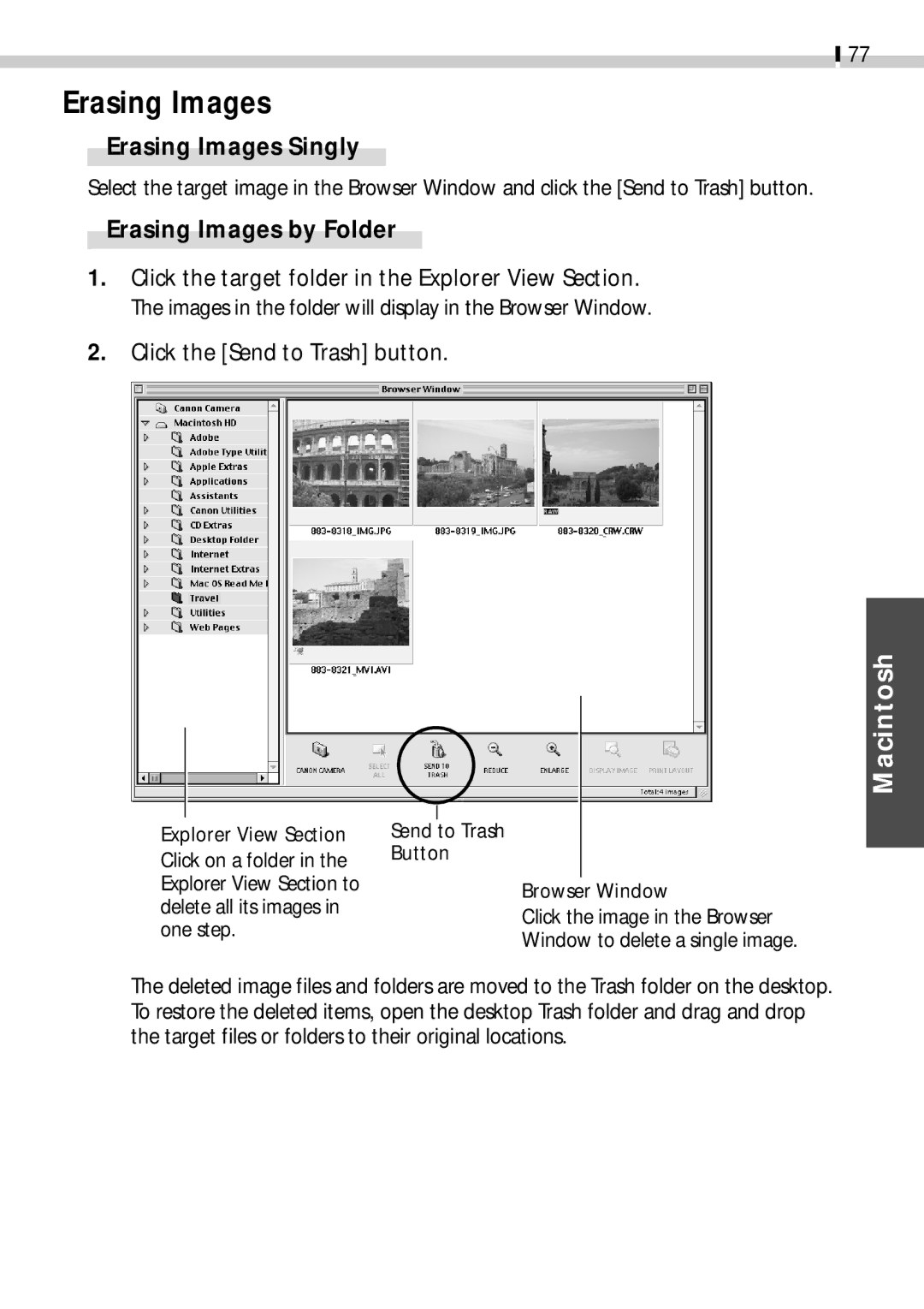 Canon CDI-E019-010 manual Erasing Images, Click the Send to Trash button 