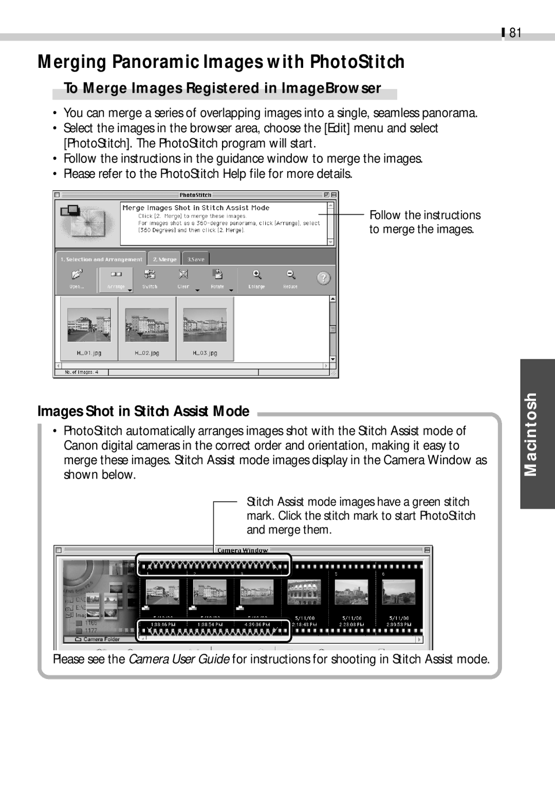 Canon CDI-E019-010 manual Merging Panoramic Images with PhotoStitch, To Merge Images Registered in ImageBrowser 