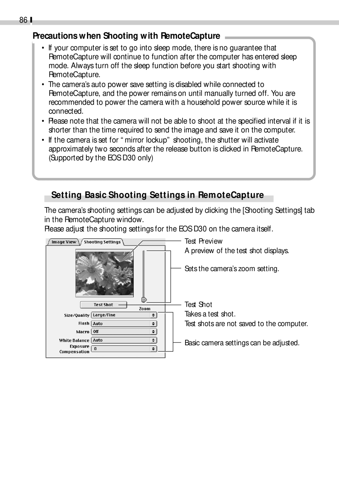 Canon CDI-E019-010 manual Precautions when Shooting with RemoteCapture 