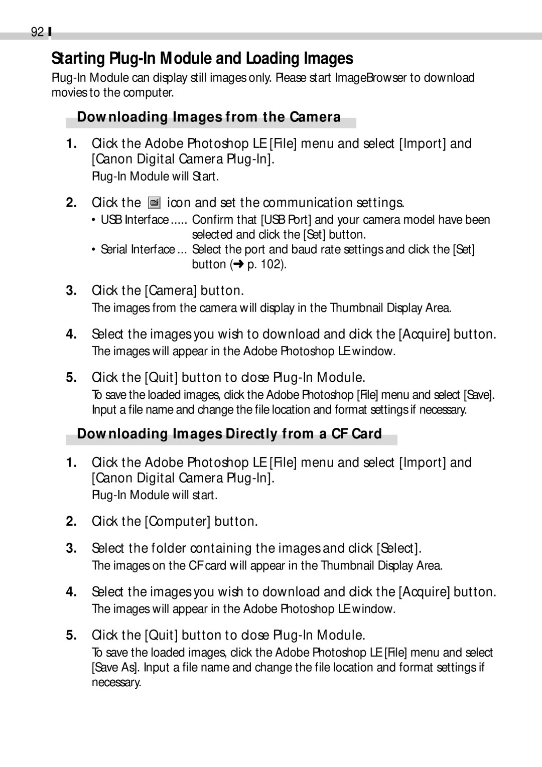 Canon CDI-E019-010 manual Starting Plug-In Module and Loading Images, Click the icon and set the communication settings 