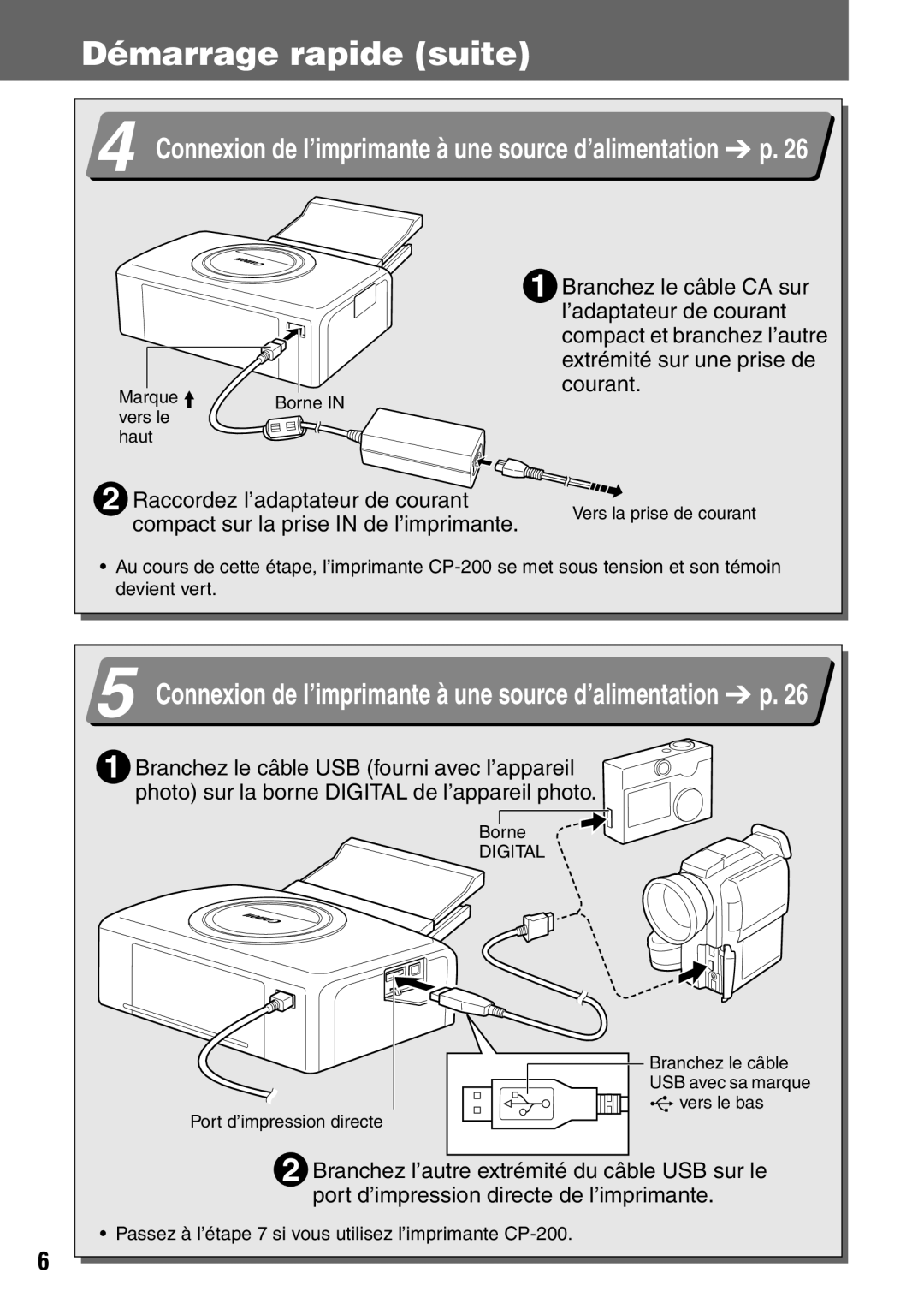 Canon CDI-M113-010 manual Démarrage rapide suite, Connexion de l’imprimante à une source d’alimentation 