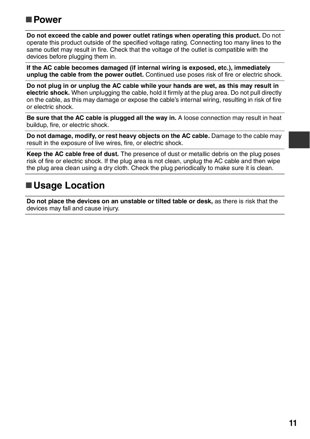 Canon CDI-M113-010 manual „ Power, „ Usage Location 