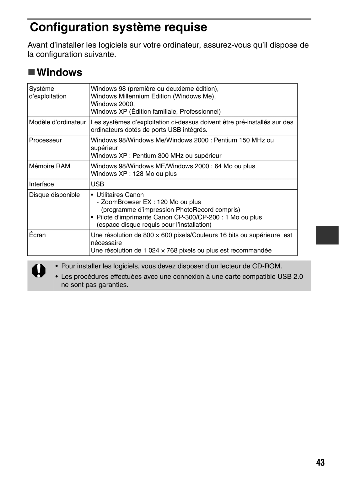 Canon CDI-M113-010 manual Configuration système requise, „Windows 