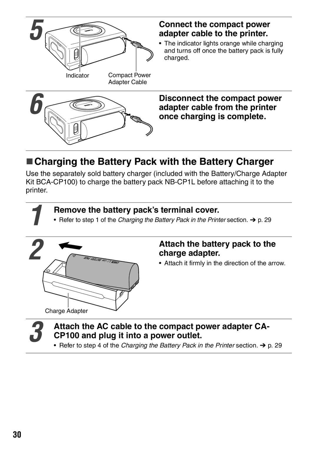 Canon CDI-M113-010 manual „ Charging the Battery Pack with the Battery Charger 