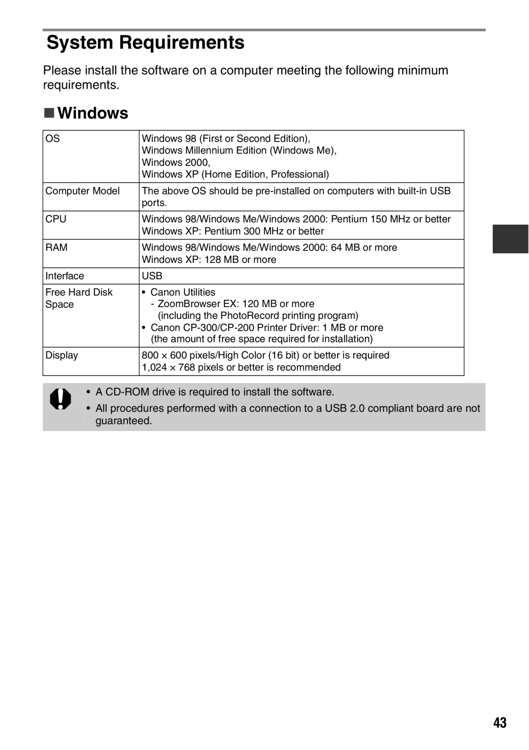 Canon CDI-M113-010 manual System Requirements, „ Windows 