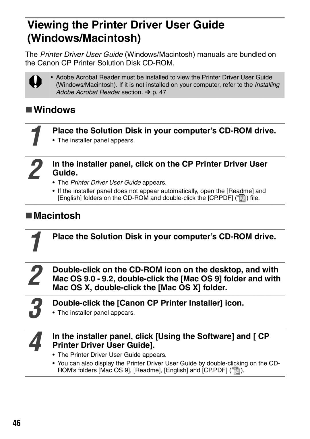 Canon CDI-M113-010 manual Viewing the Printer Driver User Guide Windows/Macintosh 