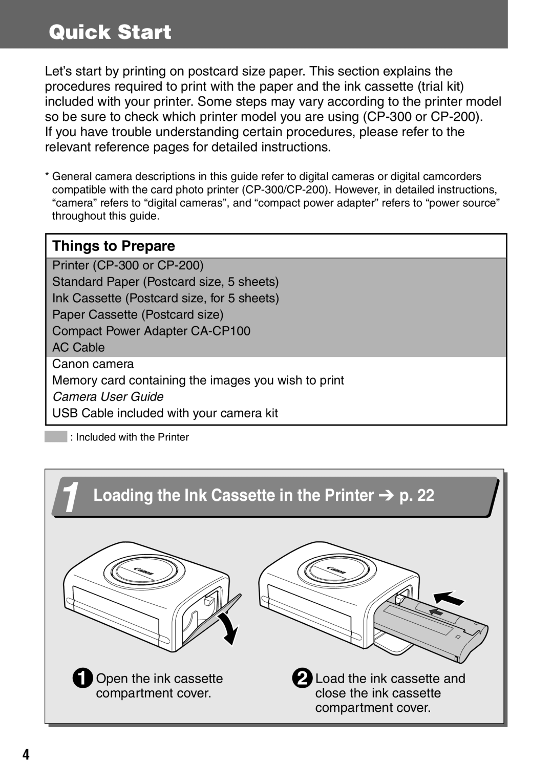 Canon CDI-M113-010 manual Quick Start, Things to Prepare 