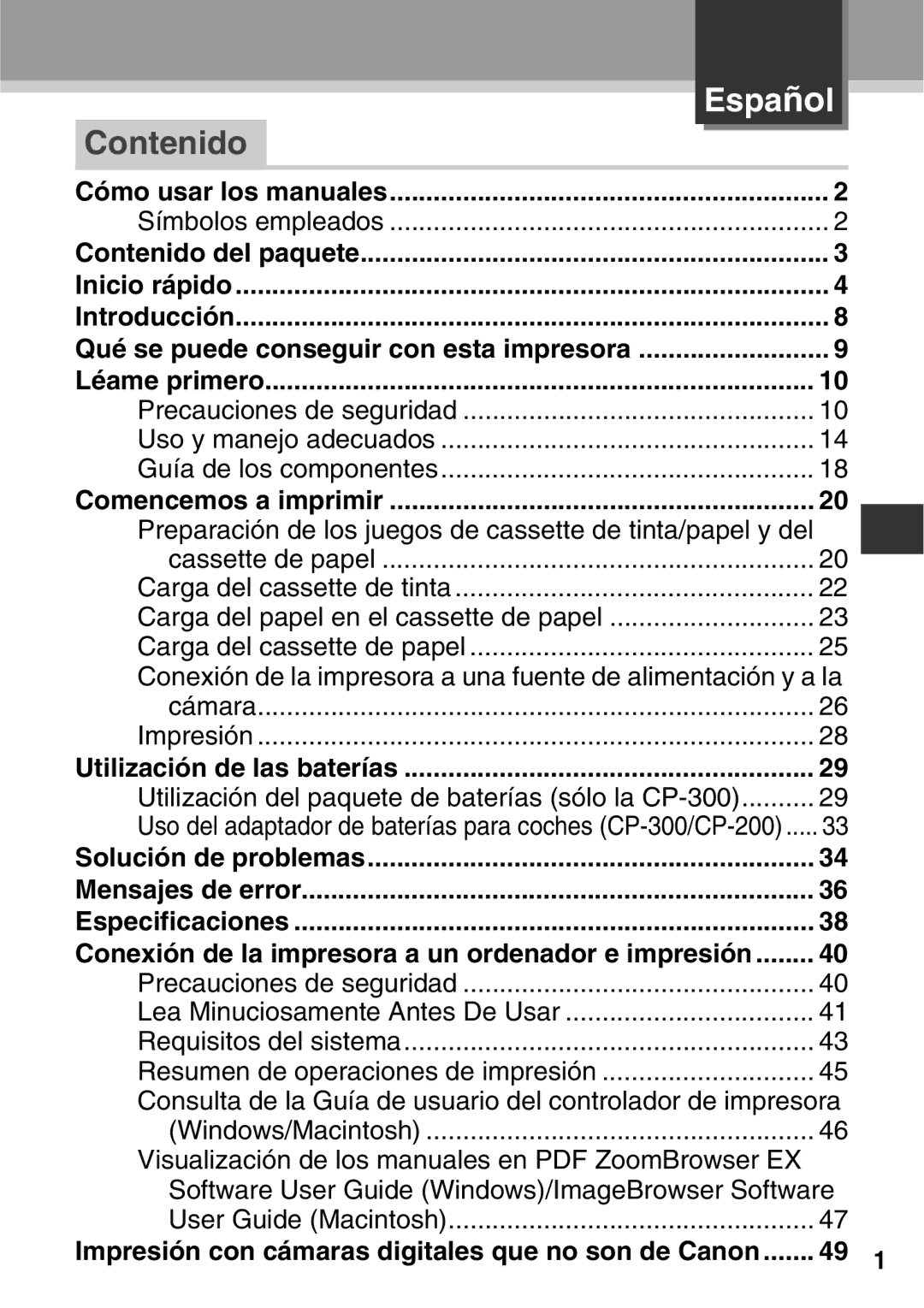 Canon CDI-M113-010 manual Español, Contenido 