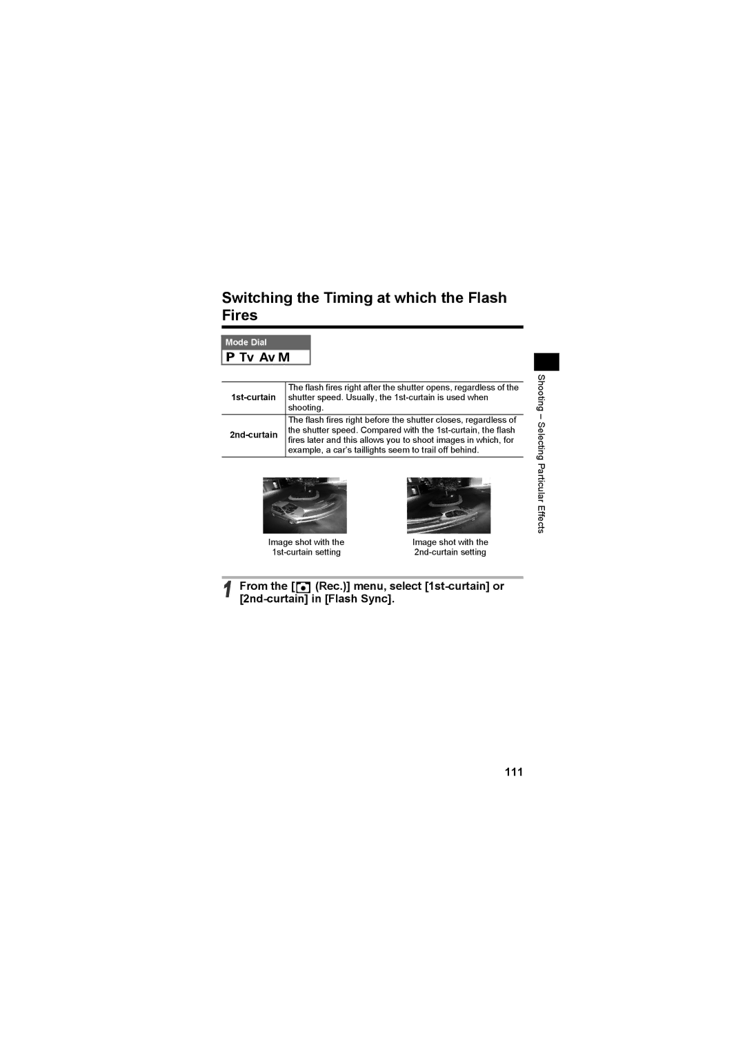 Canon CEL-SE65A210 manual Switching the Timing at which the Flash Fires, 111 