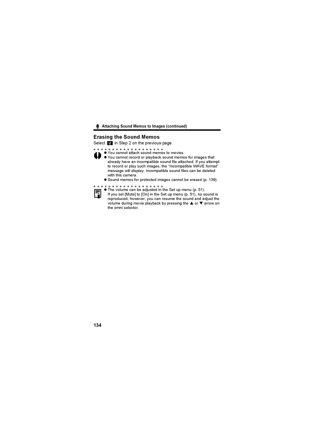 Canon CEL-SE65A210 manual Erasing the Sound Memos, 134, Attaching Sound Memos to Images 