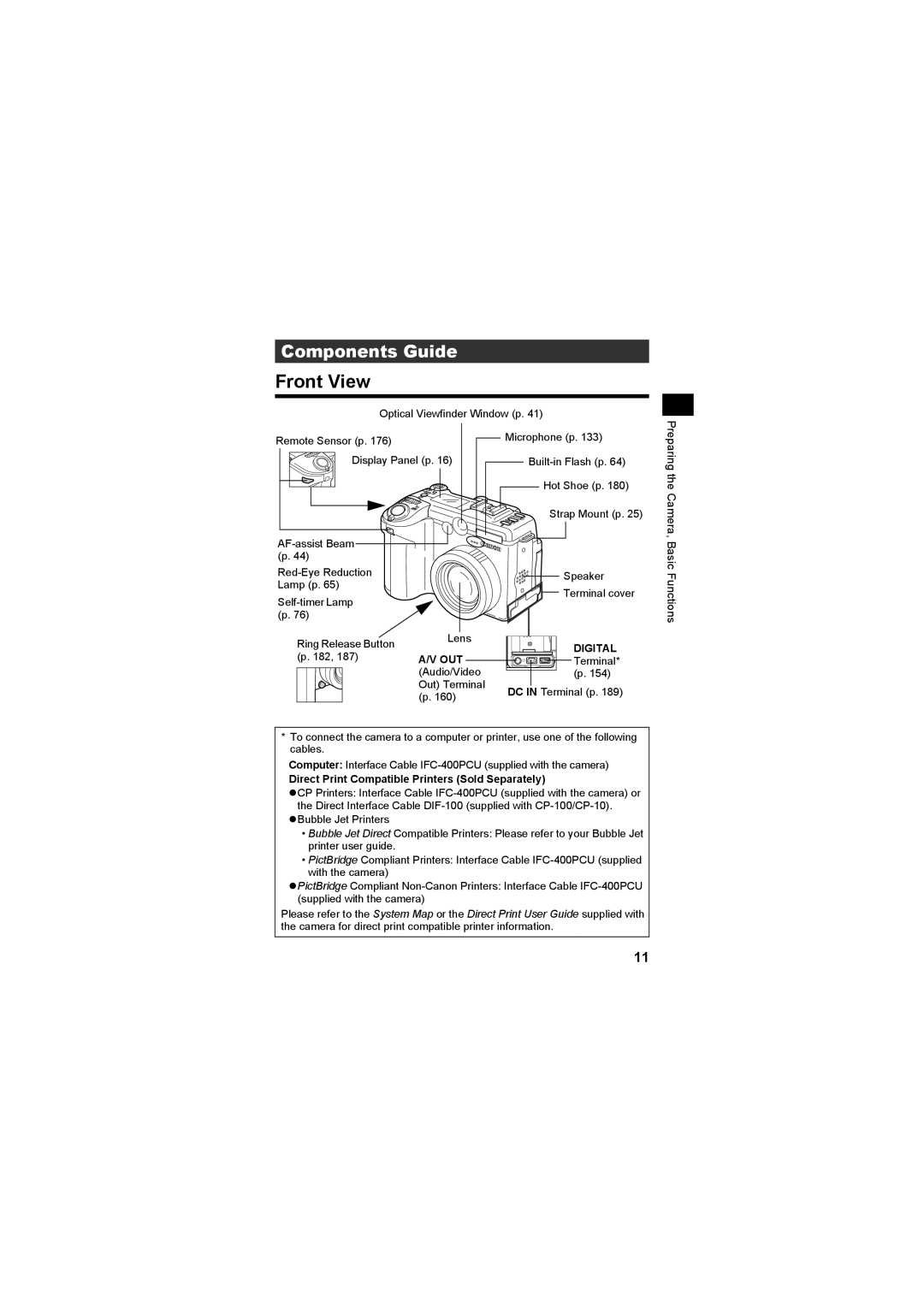 Canon CEL-SE65A210 manual Front View, Direct Print Compatible Printers Sold Separately 