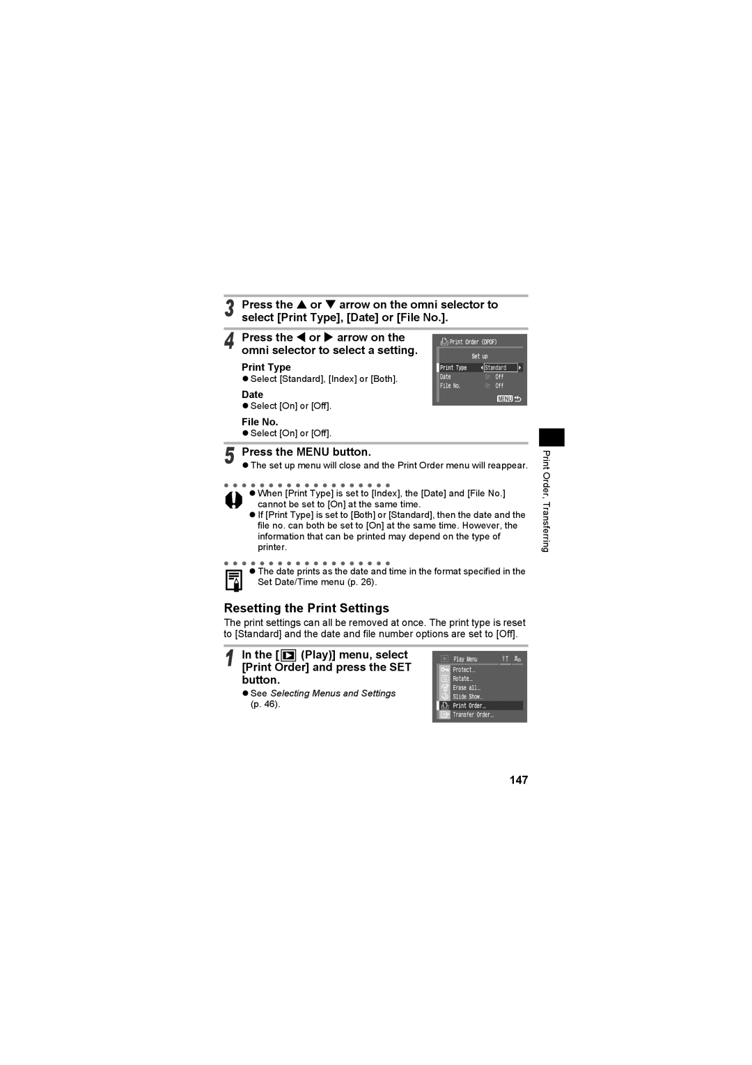 Canon CEL-SE65A210 manual Print Order, Transferring 