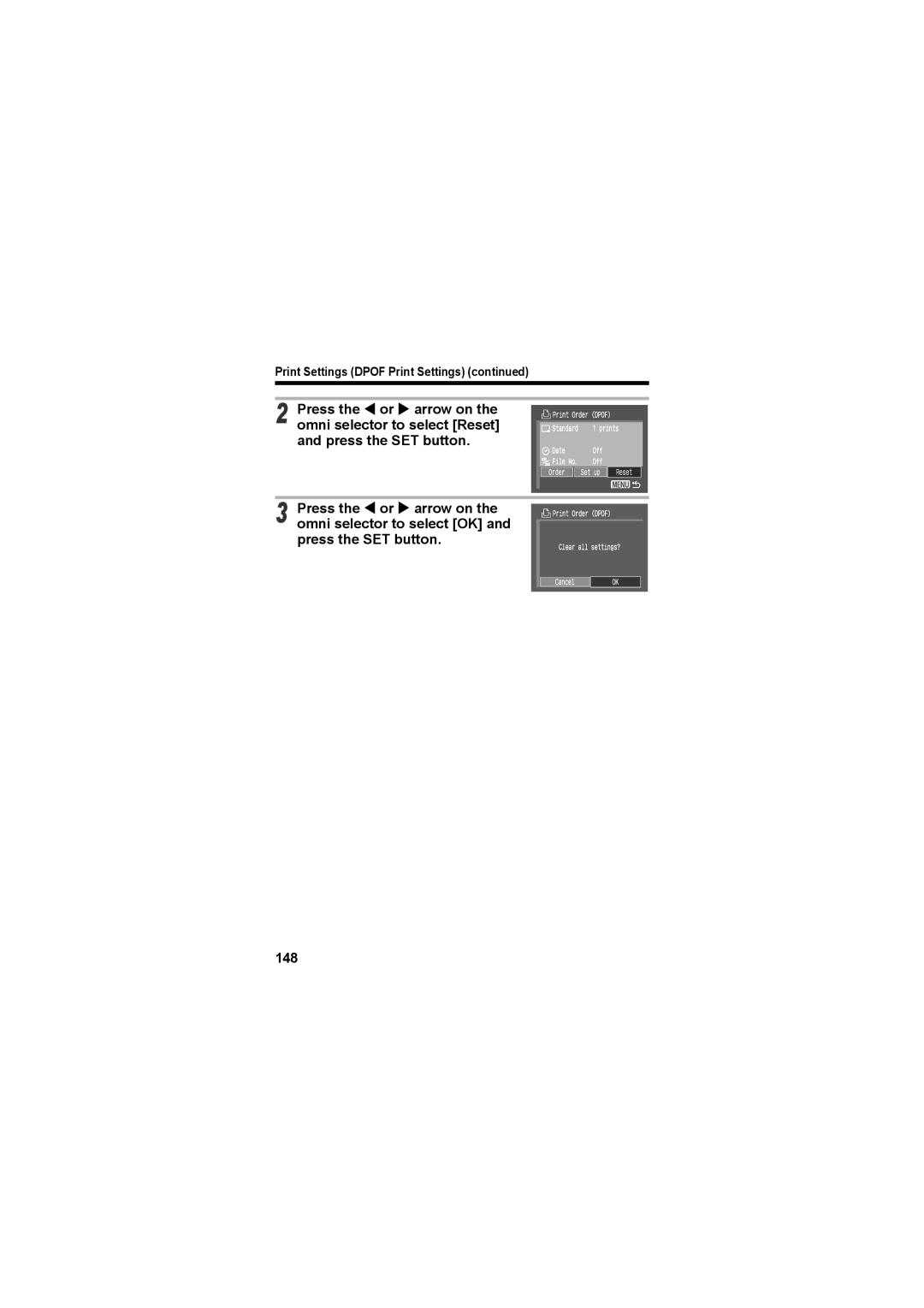 Canon CEL-SE65A210 manual Print Settings Dpof Print Settings 