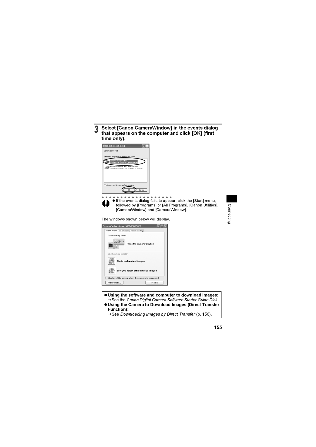 Canon CEL-SE65A210 manual 155, Using the software and computer to download images 