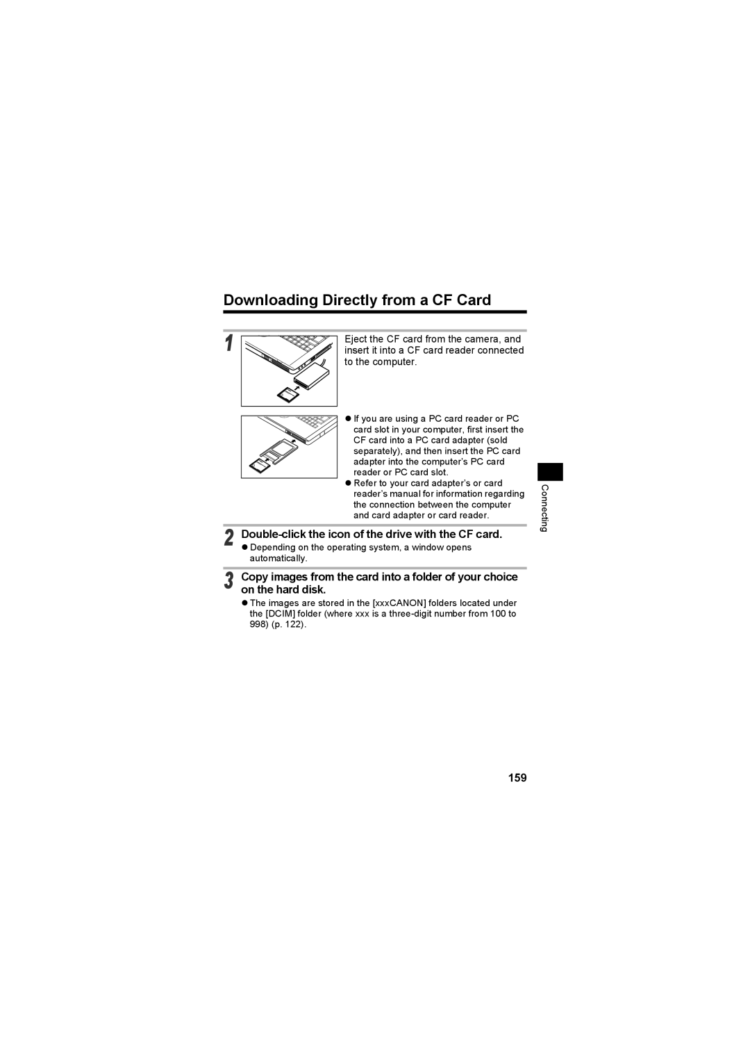 Canon CEL-SE65A210 manual Downloading Directly from a CF Card, Double-click the icon of the drive with the CF card, 159 