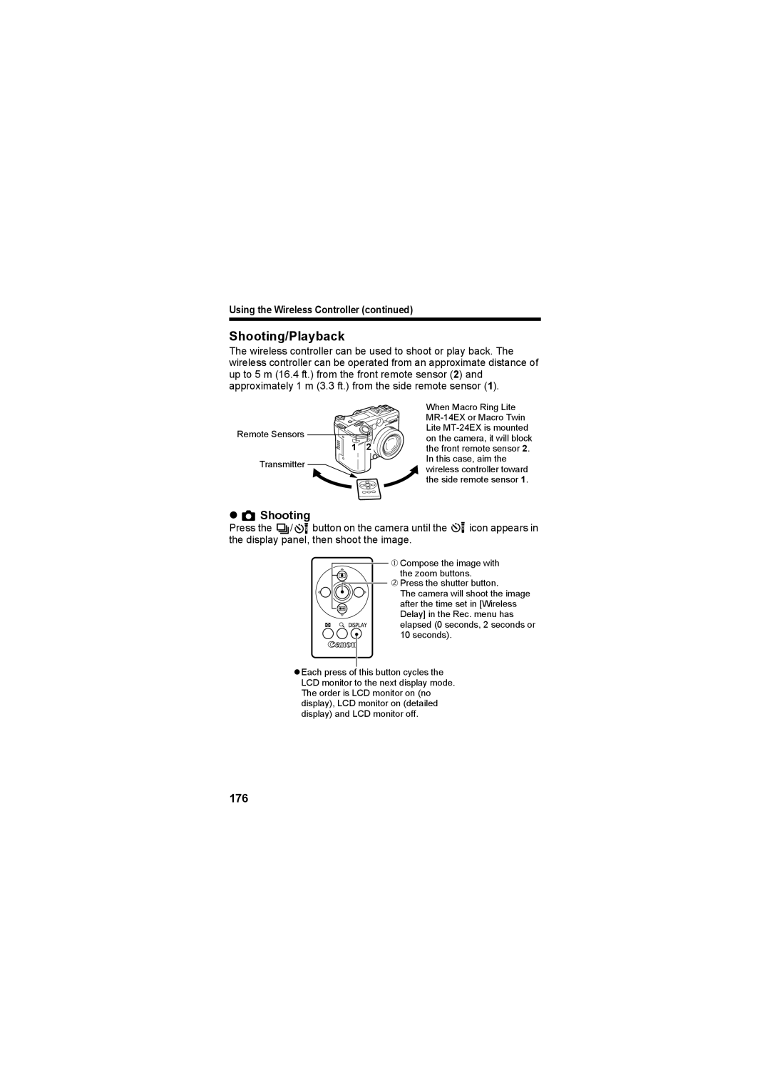 Canon CEL-SE65A210 manual Shooting/Playback, 176, Using the Wireless Controller 