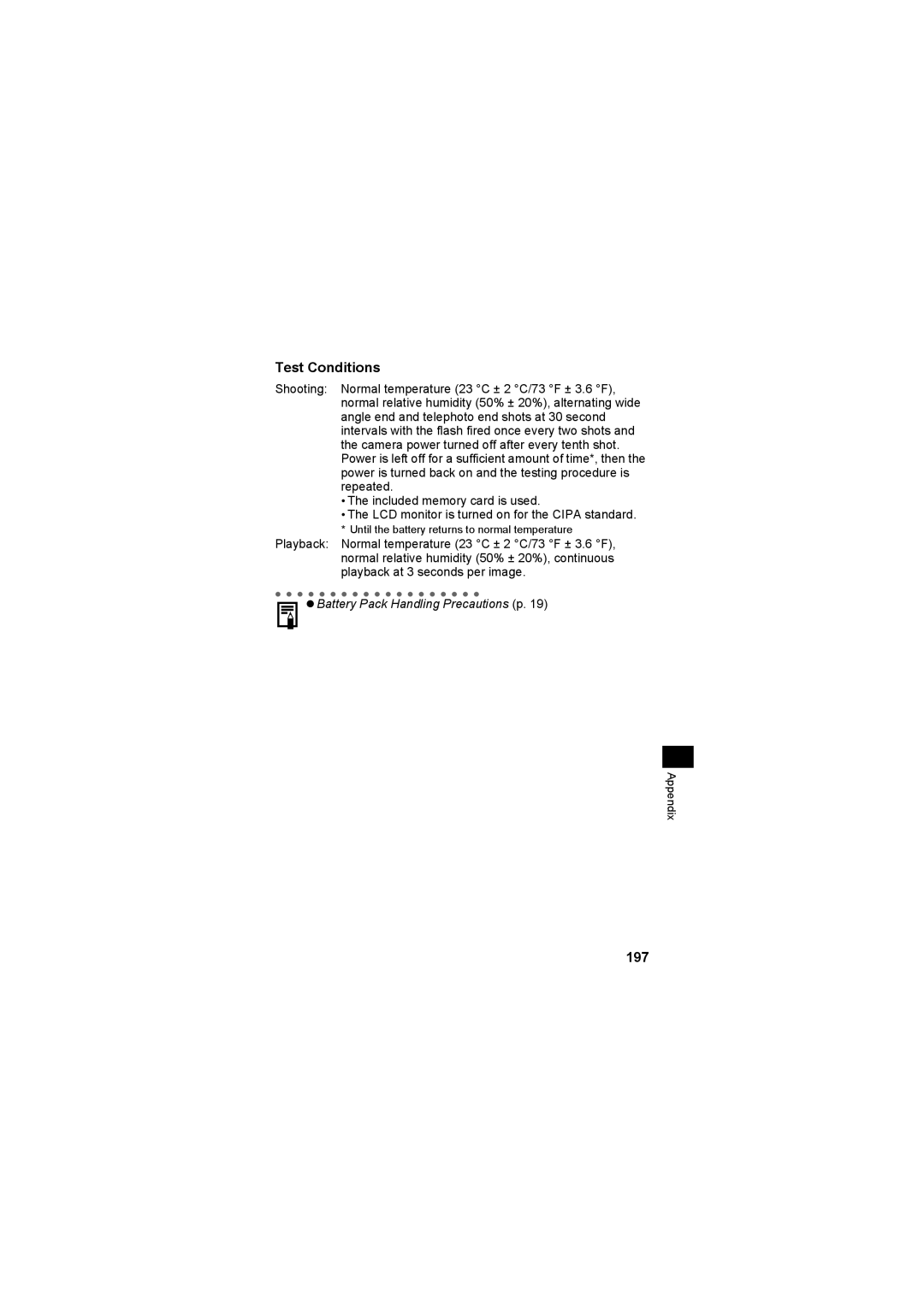 Canon CEL-SE65A210 manual Test Conditions, 197 