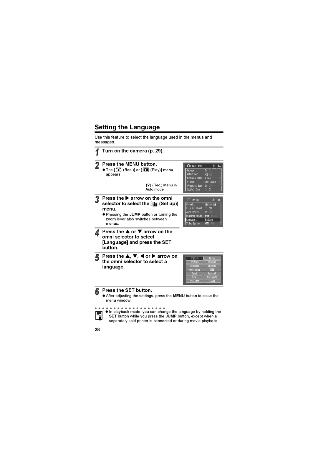 Canon CEL-SE65A210 manual Setting the Language 