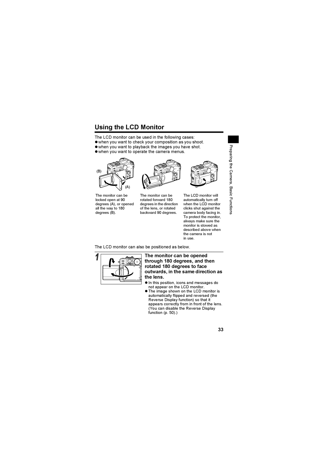 Canon CEL-SE65A210 manual Using the LCD Monitor, Monitor can be opened, Through 180 degrees, and then, Lens 