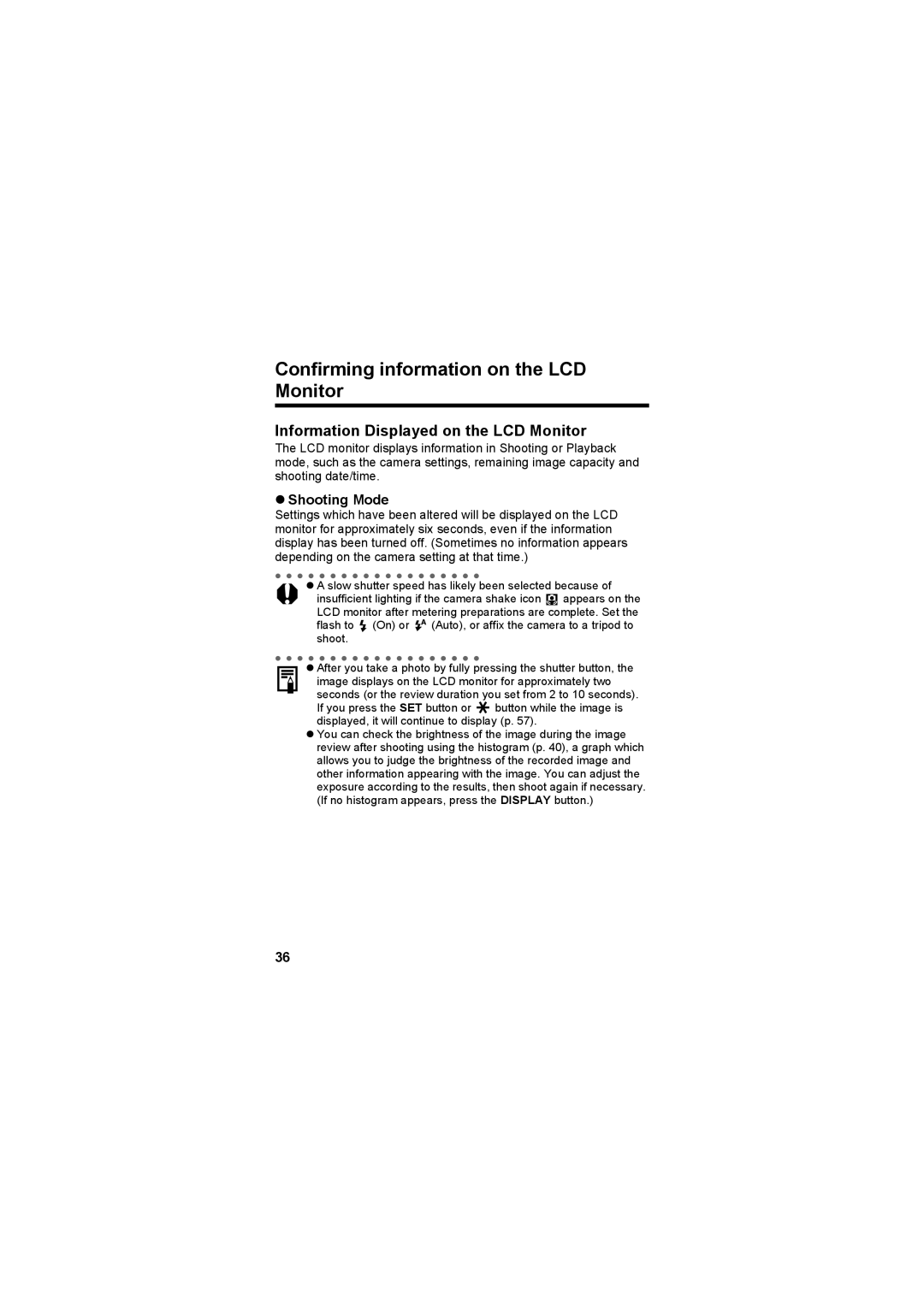 Canon CEL-SE65A210 manual Confirming information on the LCD Monitor, Information Displayed on the LCD Monitor 