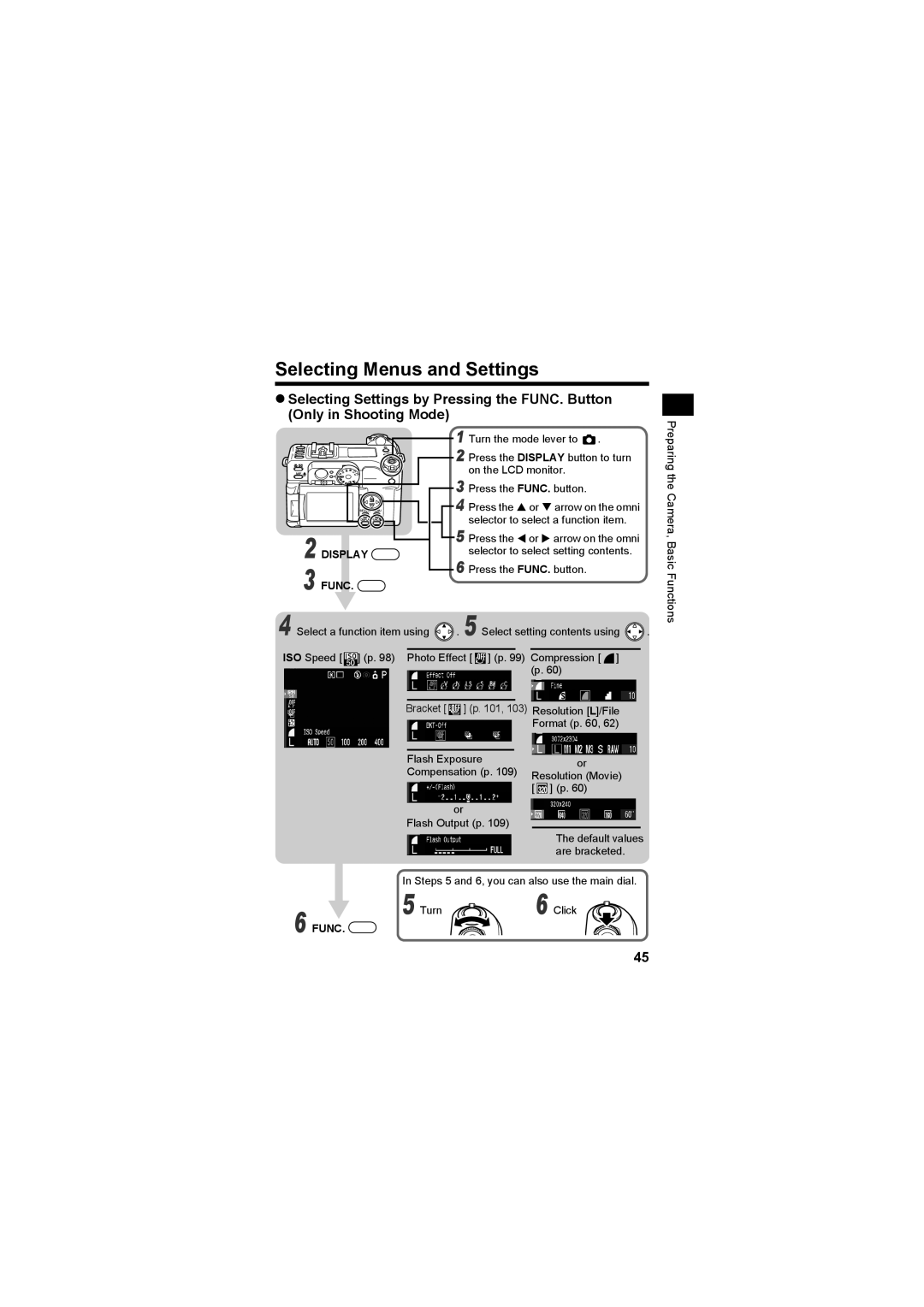 Canon CEL-SE65A210 manual Selecting Menus and Settings, Func 