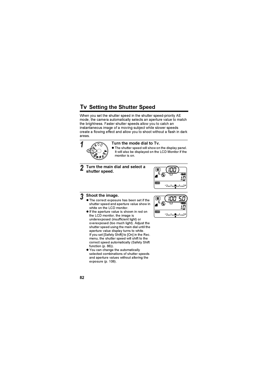 Canon CEL-SE65A210 manual Setting the Shutter Speed, Turn the mode dial to Tv 