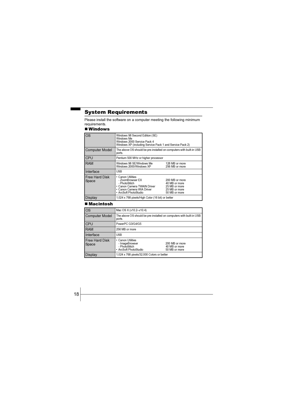 Canon CEL-SF7BA210 manual System Requirements, „ Windows, „ Macintosh 