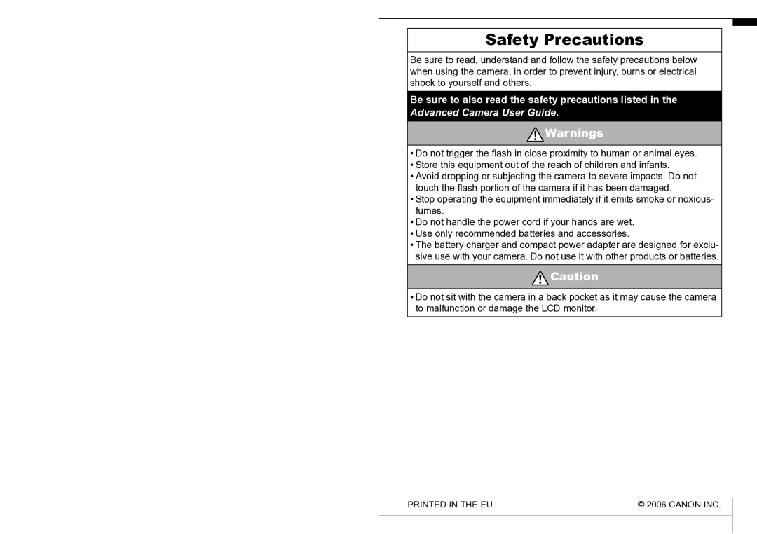 Canon CEL-SF7BA210 manual Safety Precautions 