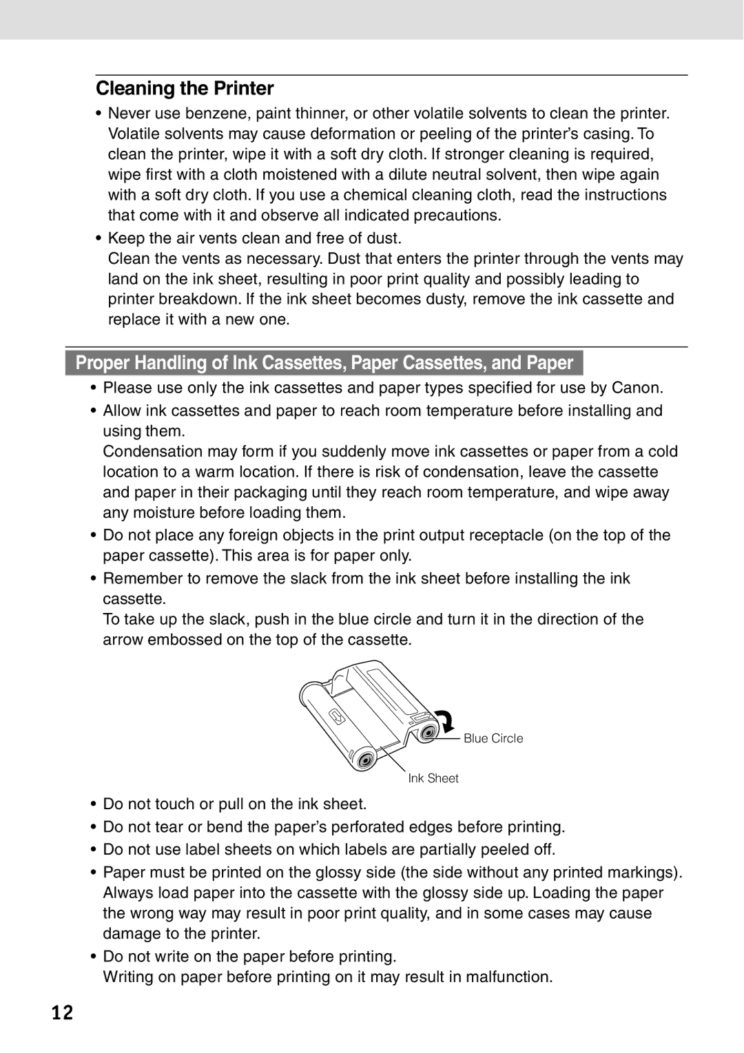 Canon CP-100 manual Cleaning the Printer 