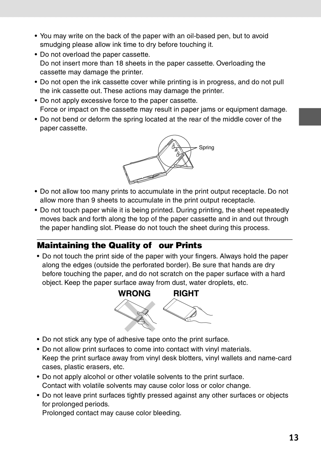 Canon CP-100 manual Maintaining the Quality of Your Prints 