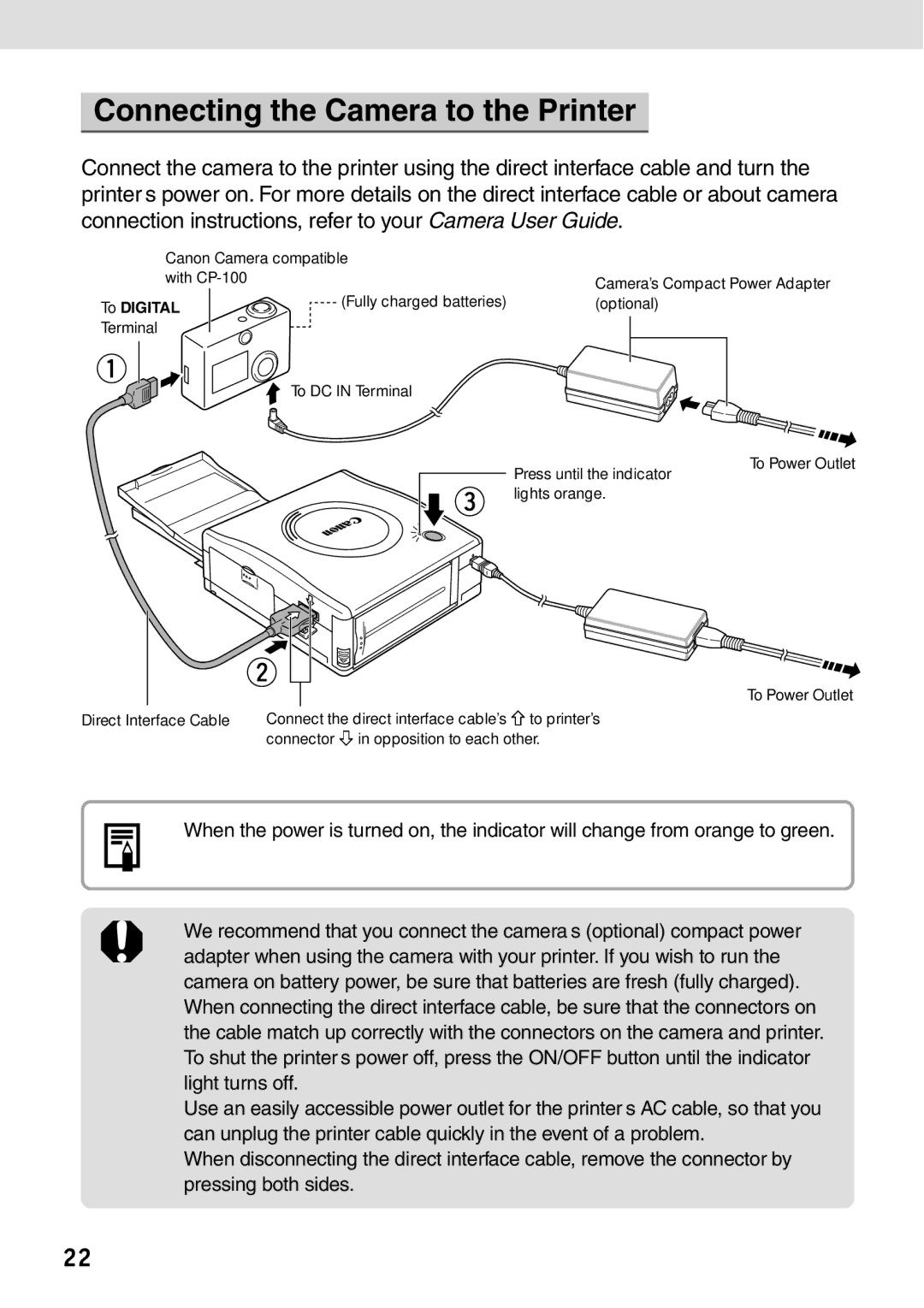 Canon CP-100 manual Connecting the Camera to the Printer, To Digital 