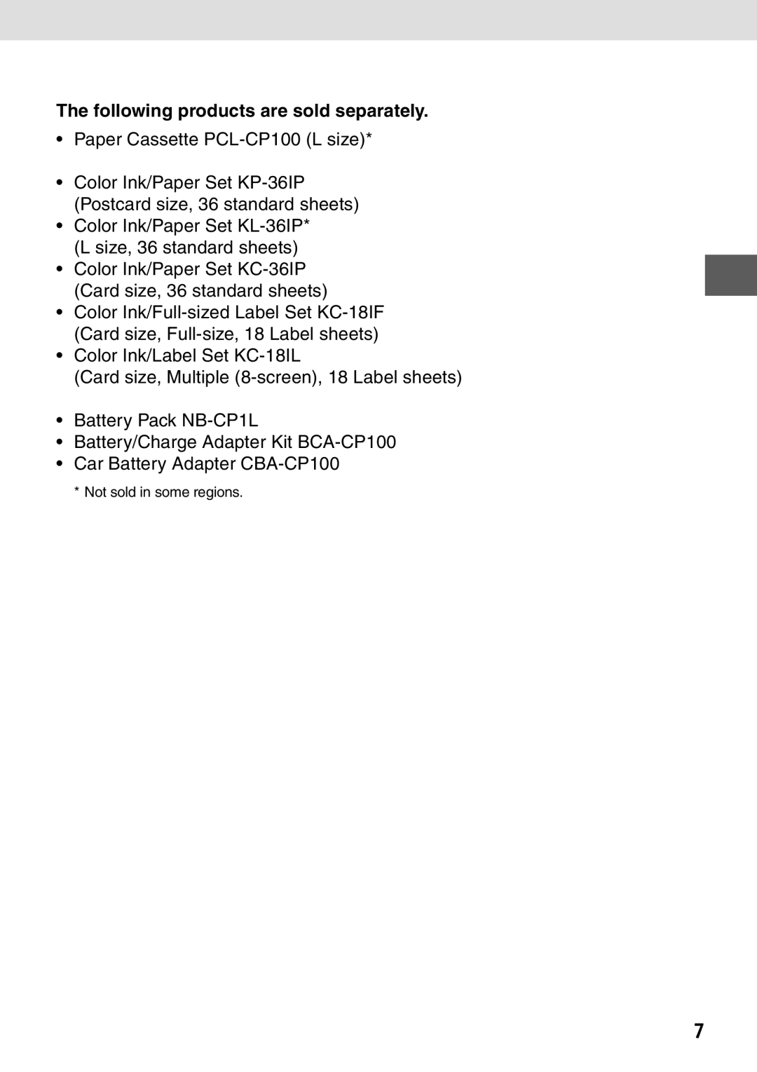 Canon CP-100 manual Following products are sold separately 