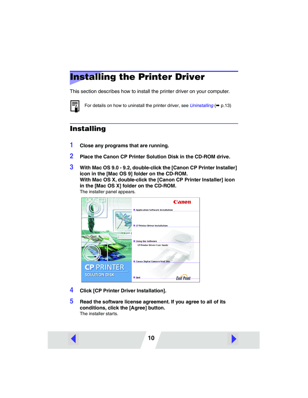 Canon CP-200, CP-300 manual Installing the Printer Driver 