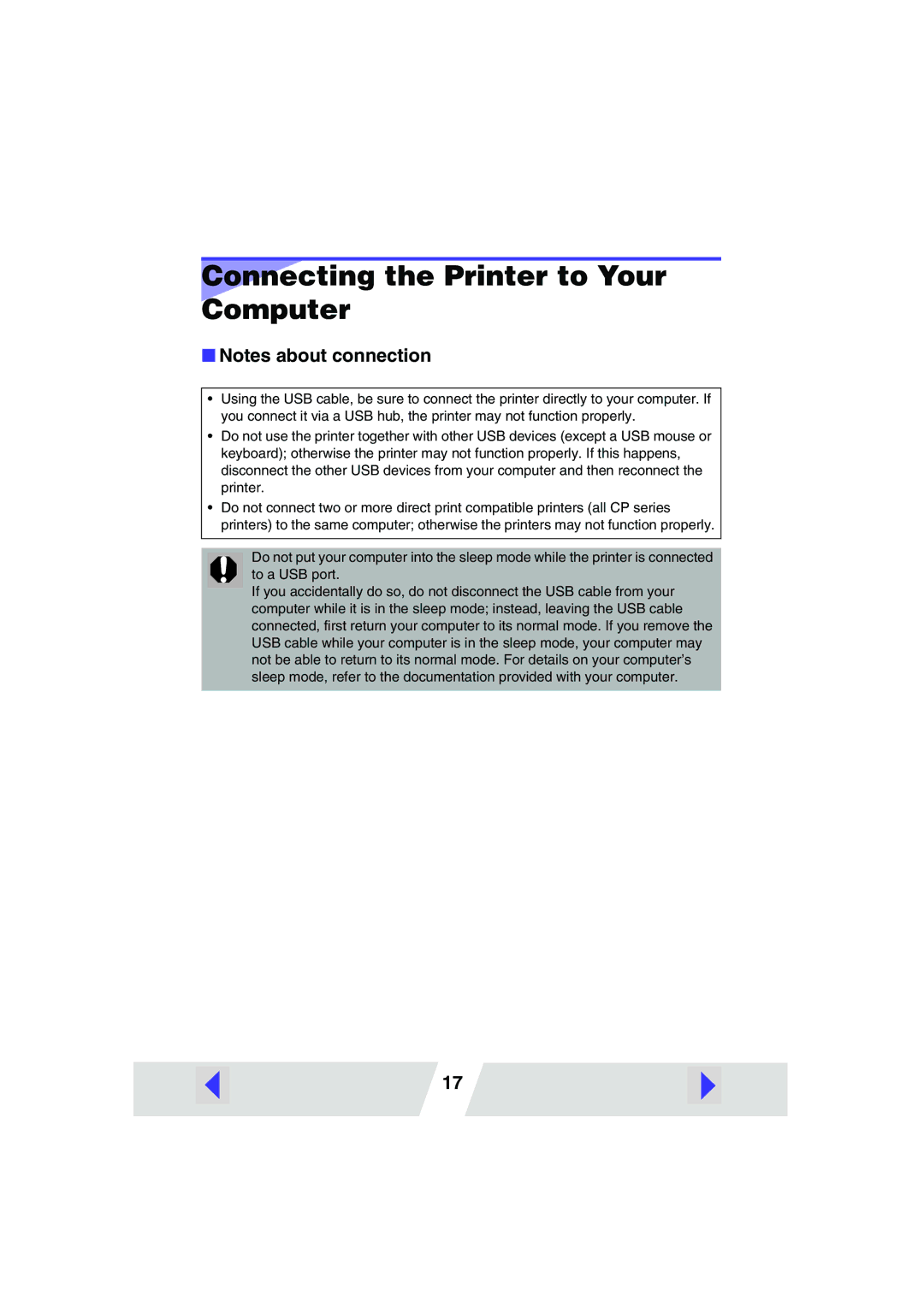 Canon CP-300, CP-200 manual Connecting the Printer to Your Computer 