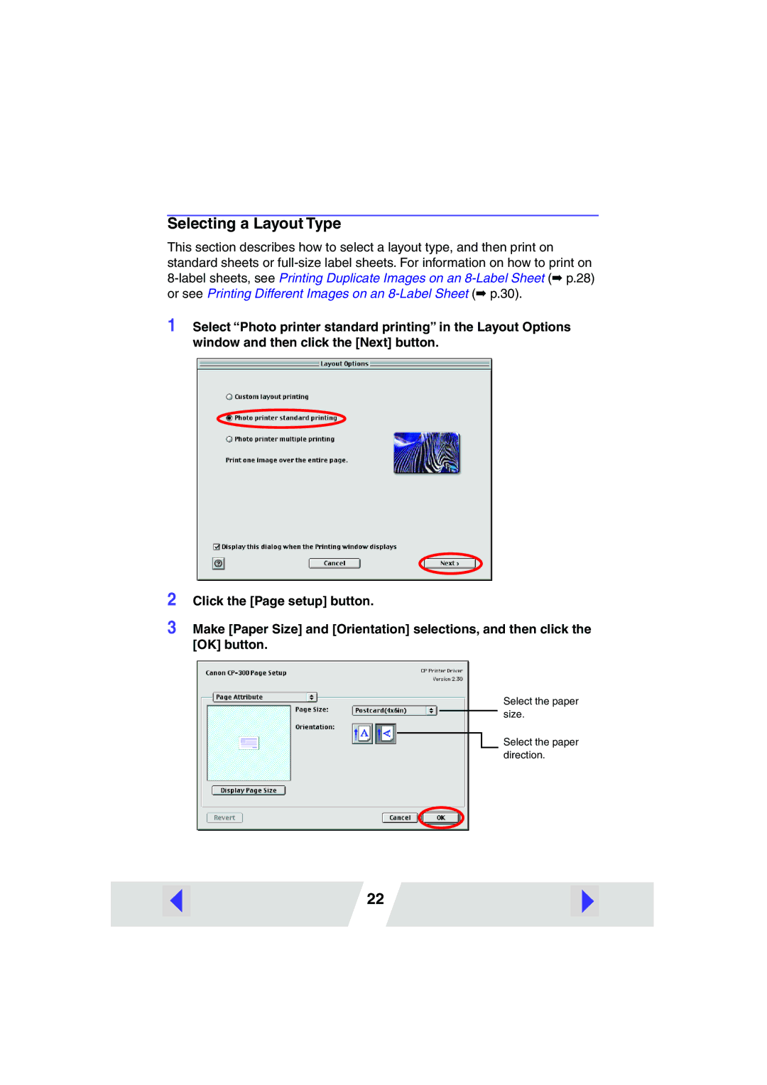 Canon CP-200, CP-300 manual Selecting a Layout Type 