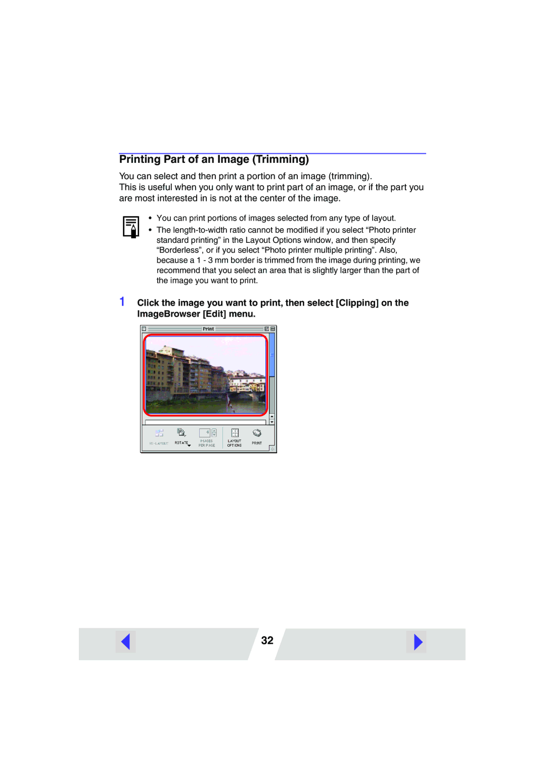 Canon CP-200, CP-300 manual Printing Part of an Image Trimming 