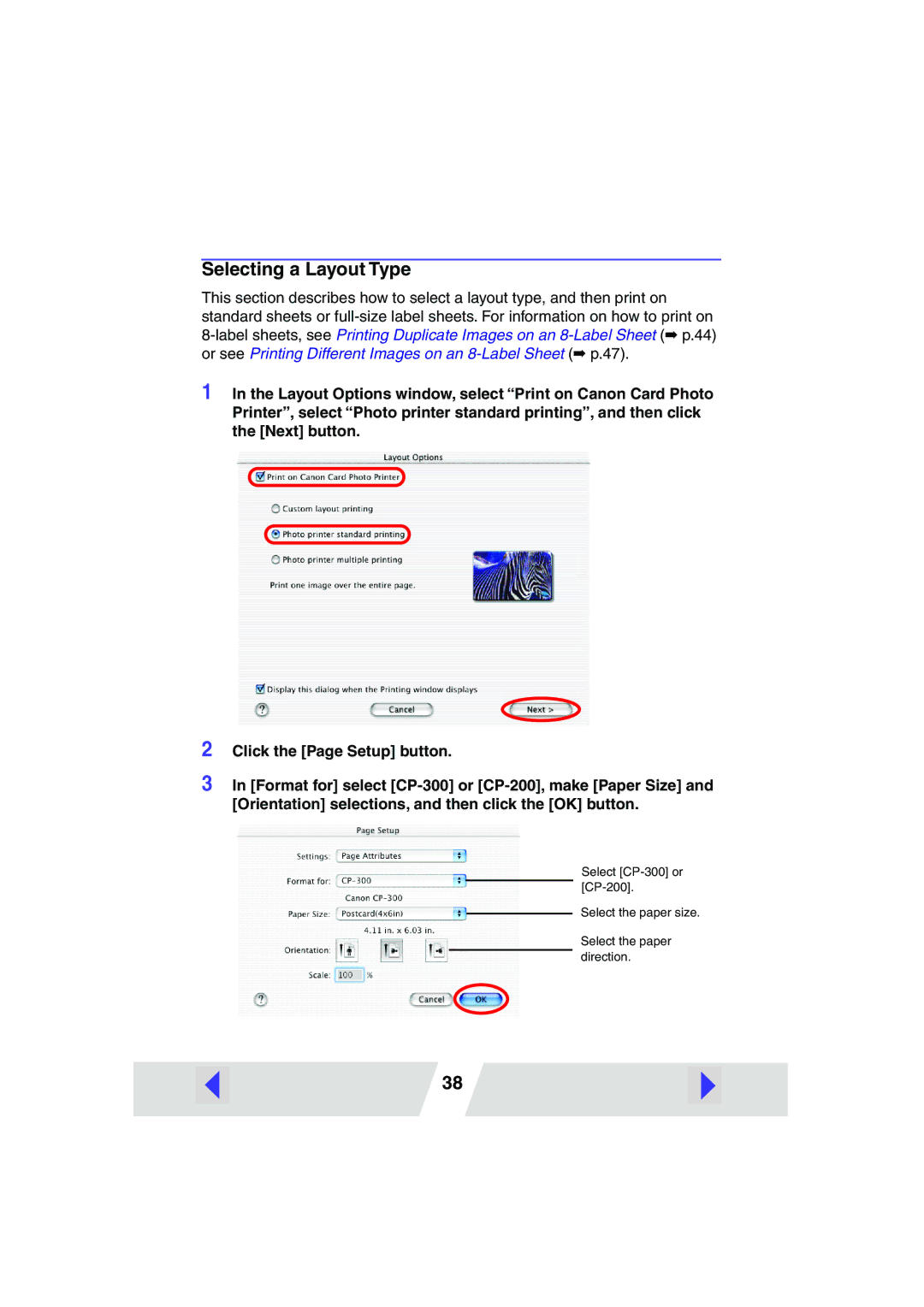 Canon CP-200, CP-300 manual Selecting a Layout Type 