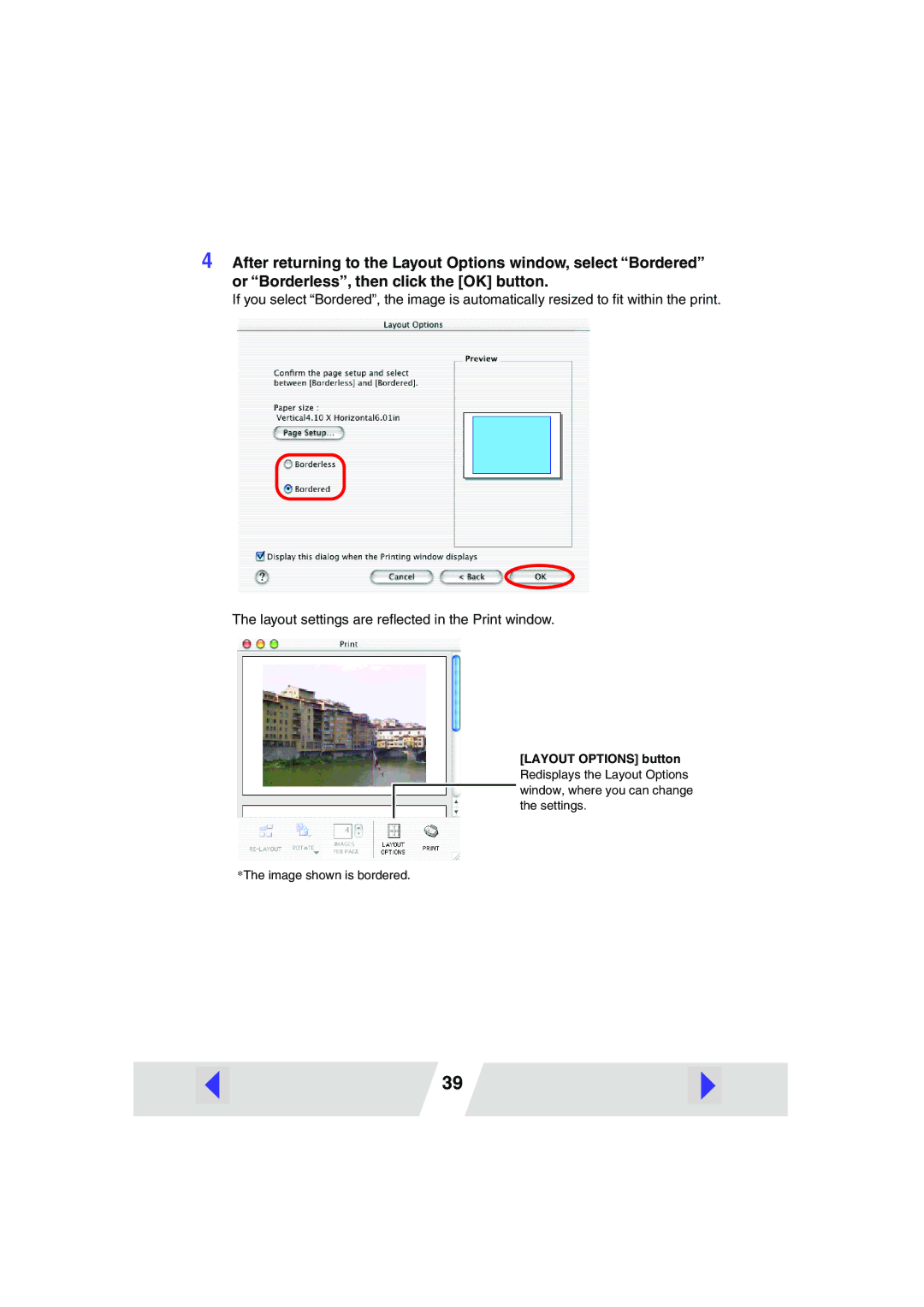 Canon CP-300, CP-200 manual Layout Options button 