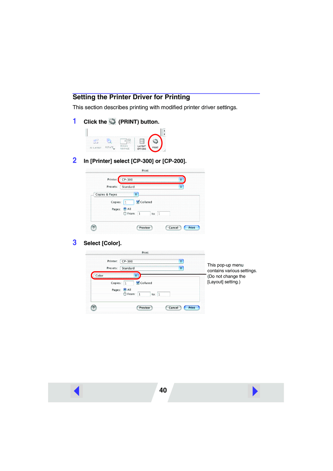 Canon CP-200, CP-300 manual Setting the Printer Driver for Printing 