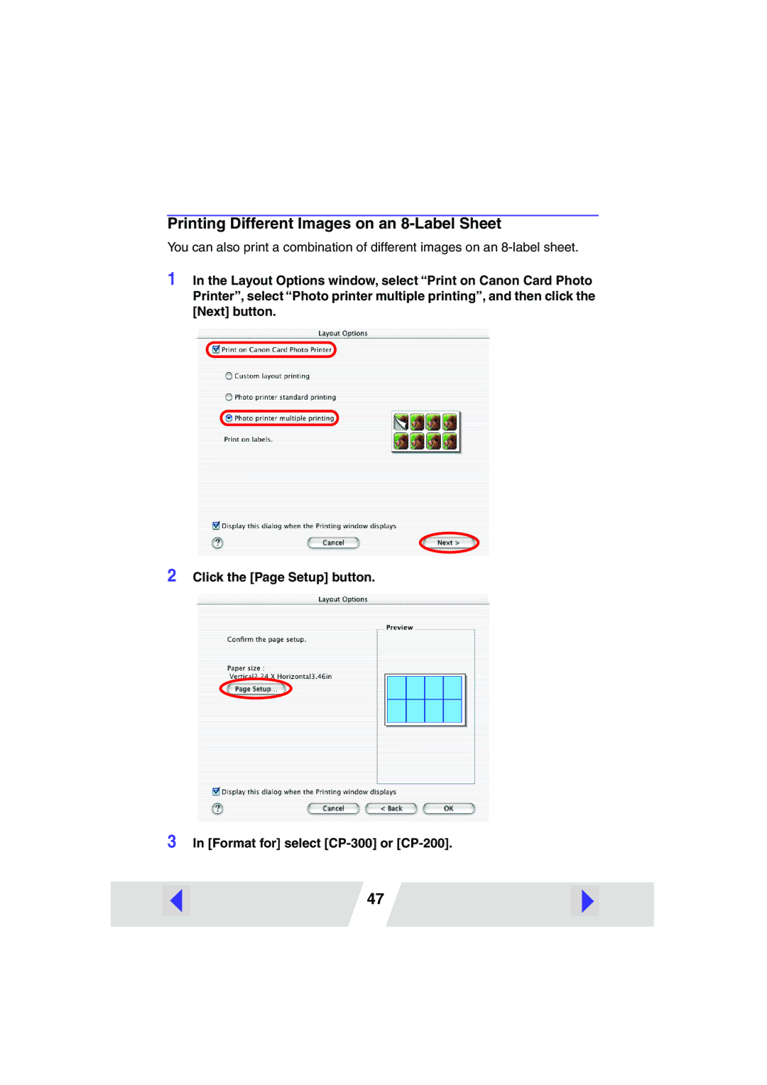 Canon CP-300, CP-200 manual Printing Different Images on an 8-Label Sheet 