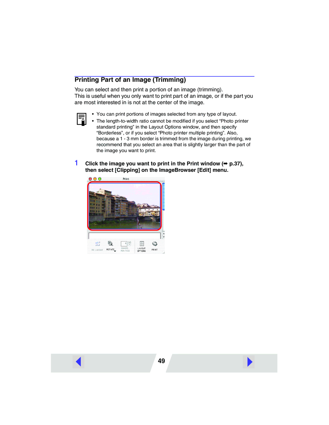 Canon CP-300, CP-200 manual Printing Part of an Image Trimming 