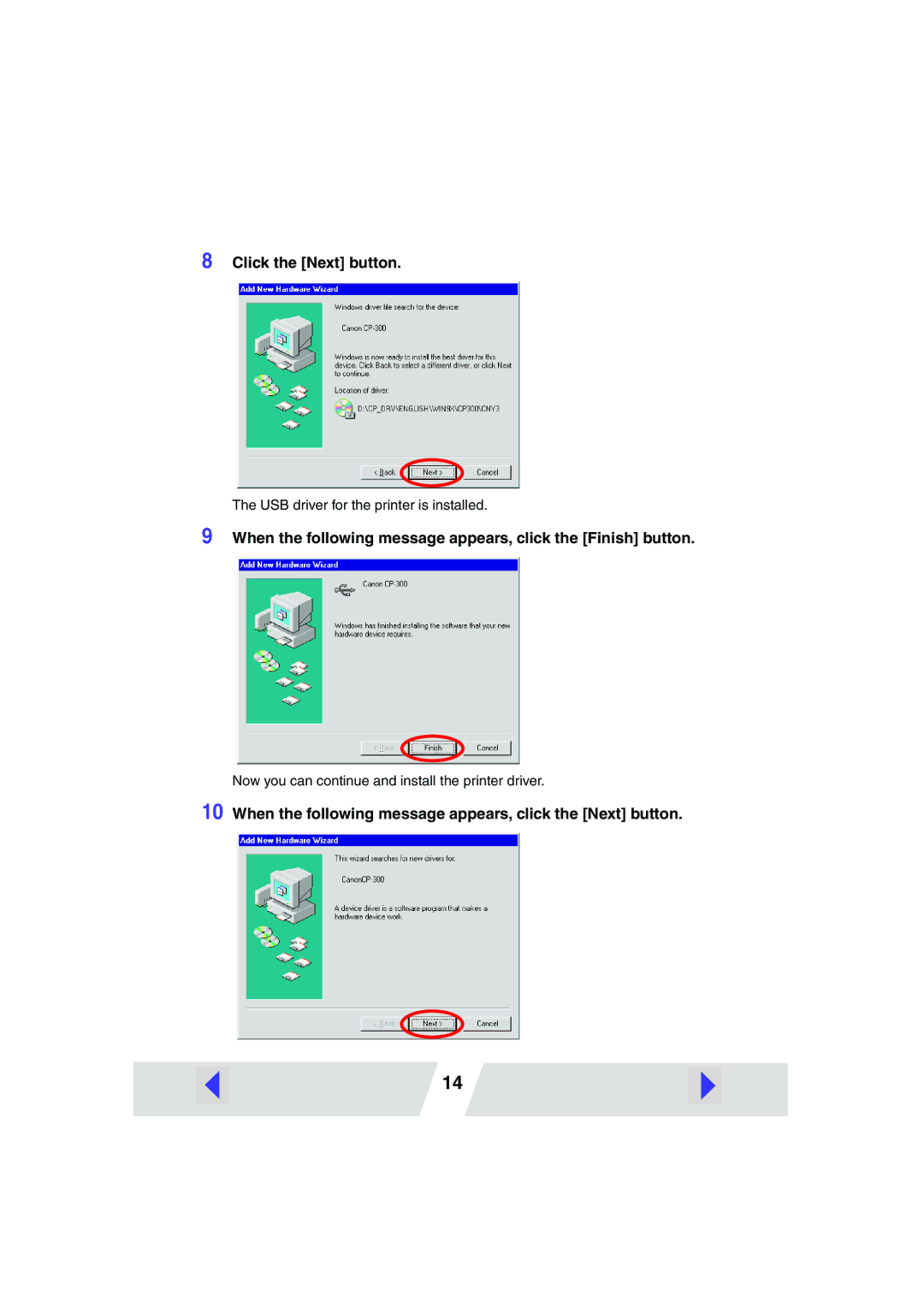 Canon CP-200, CP-300 manual Click the Next button 