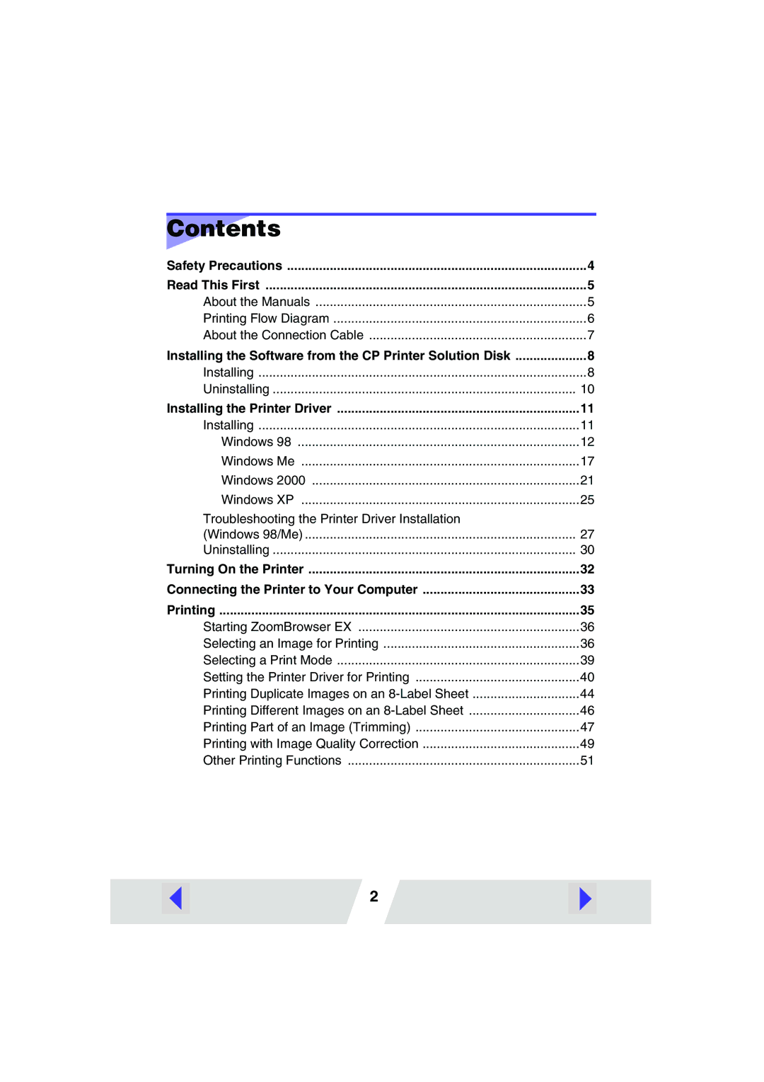 Canon CP-200, CP-300 manual Contents 