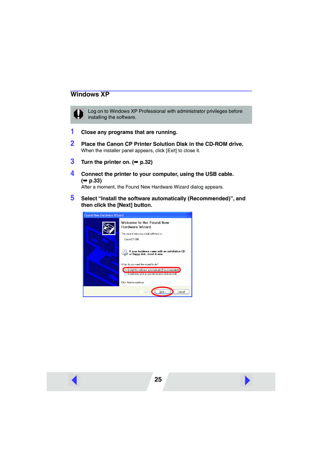 Canon CP-300, CP-200 manual Windows XP 