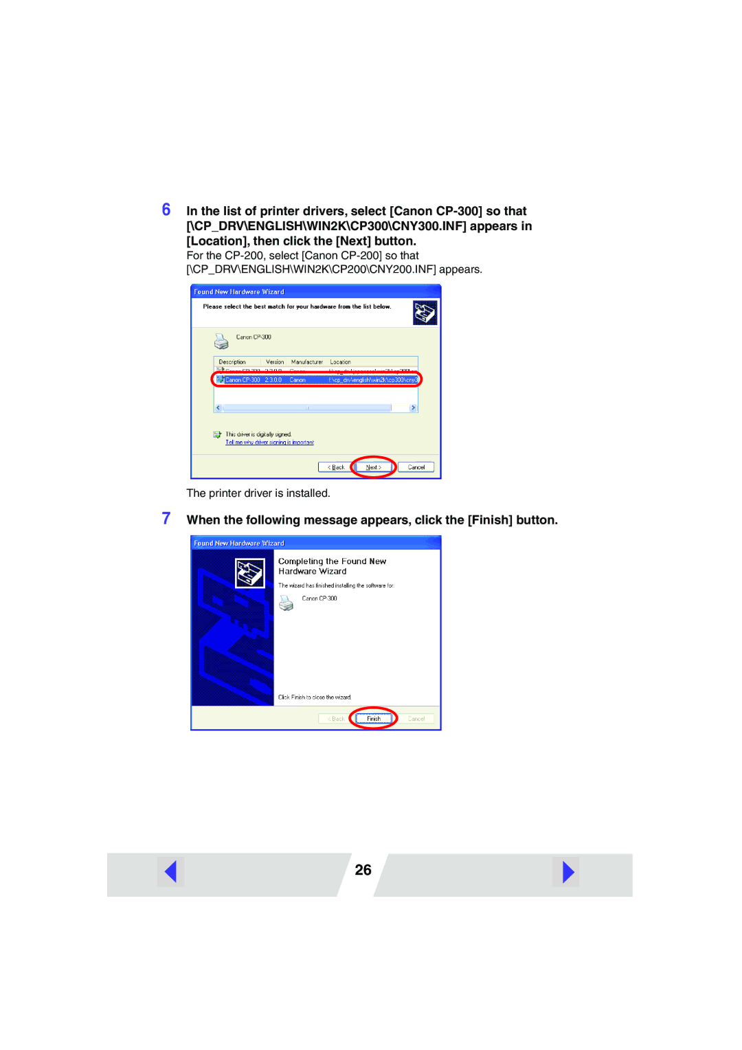 Canon CP-200, CP-300 manual When the following message appears, click the Finish button 