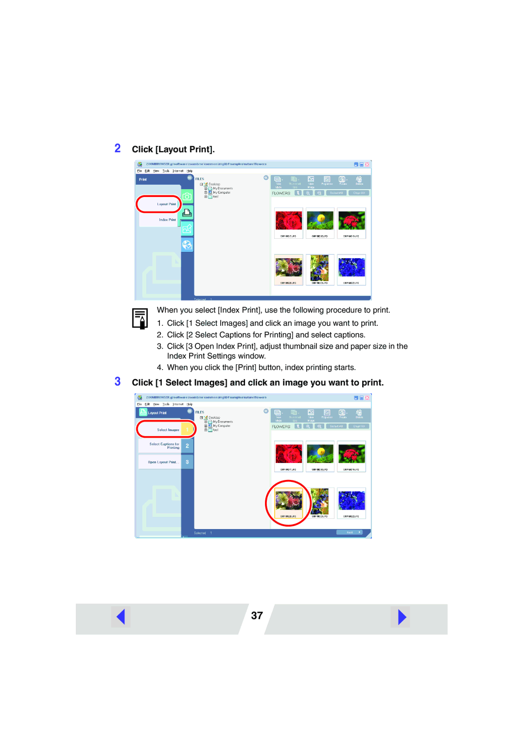 Canon CP-300, CP-200 manual Click 1 Select Images and click an image you want to print 