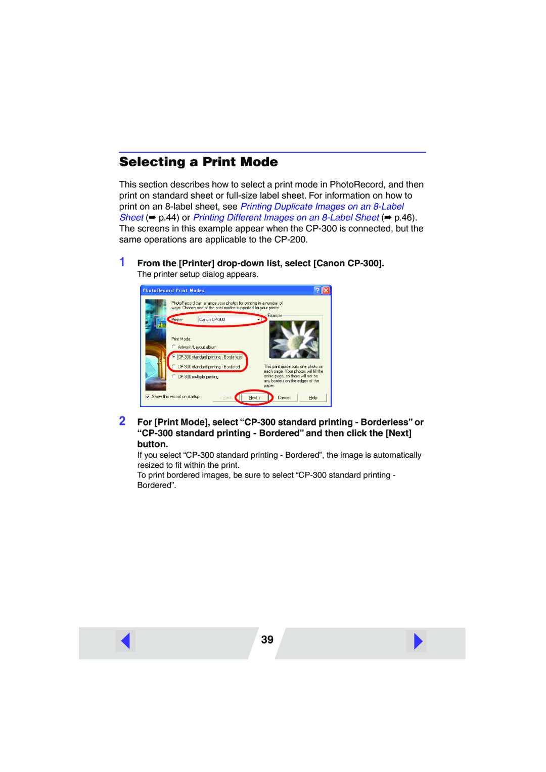 Canon CP-300, CP-200 manual Selecting a Print Mode 